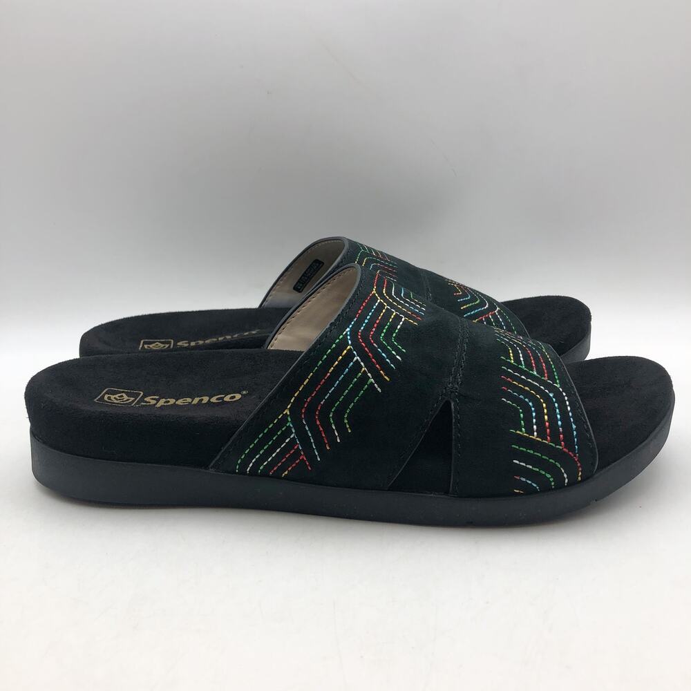 Spenco Womens Twilight Ellie Slide Sandals US 9 WIDE Black Space Dye Leather NIB - Picture 3 of 11